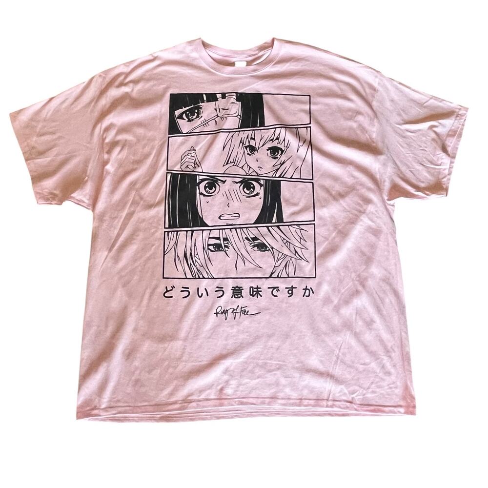 Gildan Japanese Anime T Shirt 3XL Pink Graphic Unisex Heavy Cotton Ring Of Fire